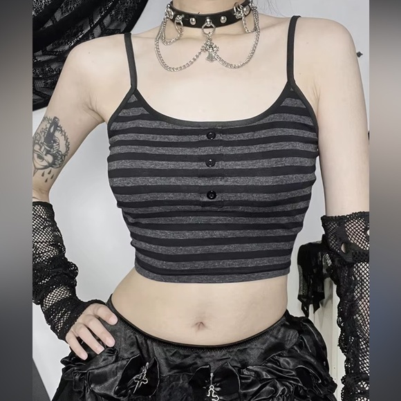Black and Gray Striped Cropped Tank Top - Picture 2 of 5